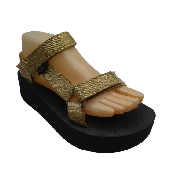 Teva Shoes - Teva Flatform Universal Metallic Gold Open Toe Platform Sandals Womens 7